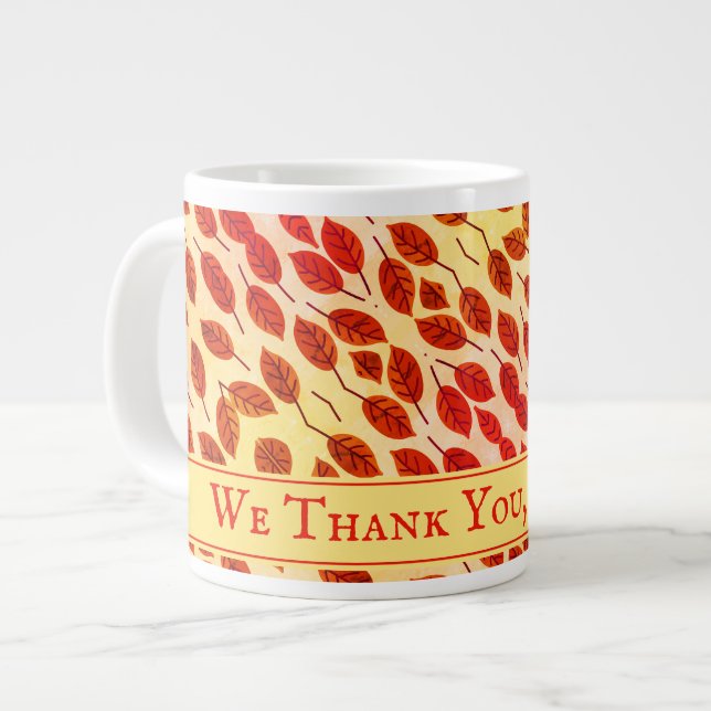 Custom THANKSGIVING Fall Autumn Leaves Giant Coffee Mug (Front Left)