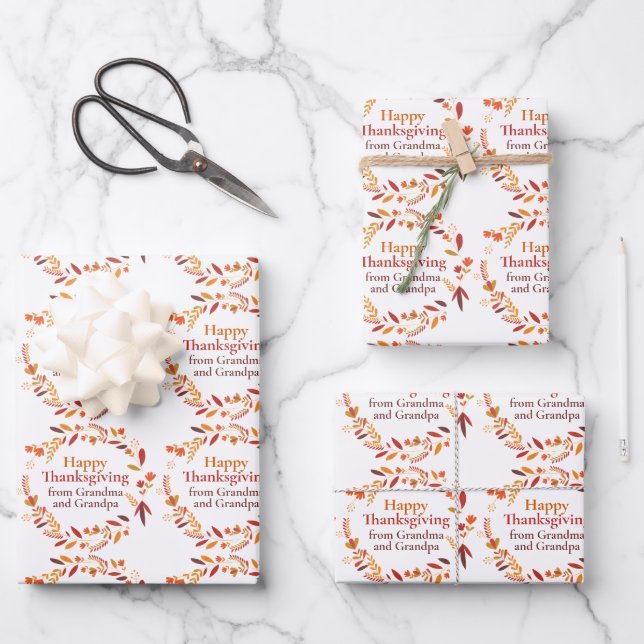 Custom Thanksgiving Fall Leaf Autumn Wreath Wrapping Paper Sheets (Front)
