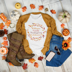 Custom Thanksgiving Family Reunion Autumn Wreath T-Shirt
