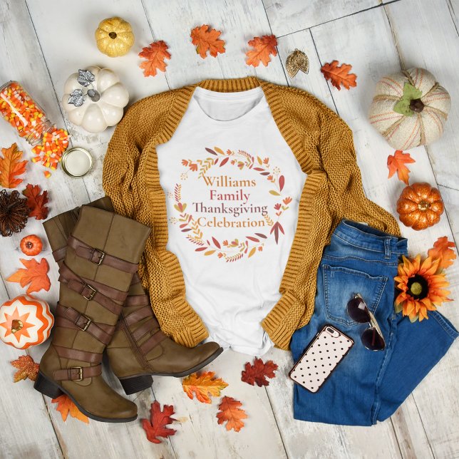 Custom Thanksgiving Family Reunion Autumn Wreath T-Shirt (Creator Uploaded)