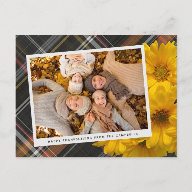 Custom Thanksgiving Greeting On Plaid Holiday Card (Front)