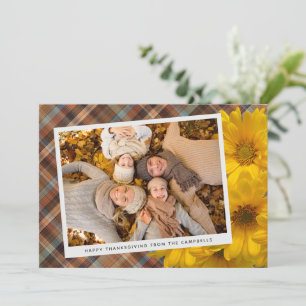 Custom Thanksgiving Greeting On Plaid Holiday Card