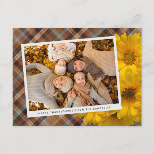 Custom Thanksgiving Greeting On Plaid Holiday Postcard