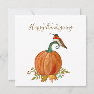 Custom Thanksgiving Hummingbird and Pumpkin Card