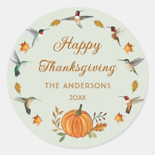 Custom Thanksgiving Hummingbird Classic Round Sticker