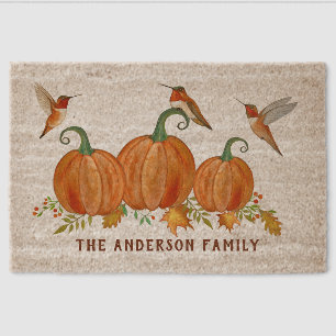 Custom Thanksgiving Hummingbirds and Pumpkins Fiber Doormat