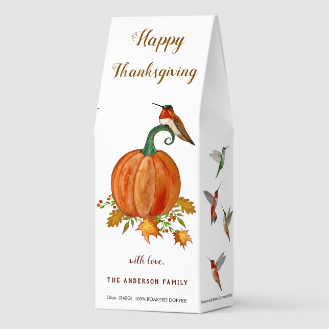 Custom Thanksgiving Hummingbirds and Pumpkins Roasted Coffee (Front)