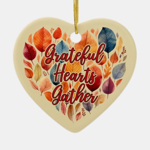 Custom Thanksgiving Leaf Heart w Ombre Back TY Ceramic Ornament