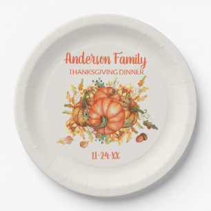 Custom Thanksgiving Orange Pumpkins Fall Leaves Paper Plates