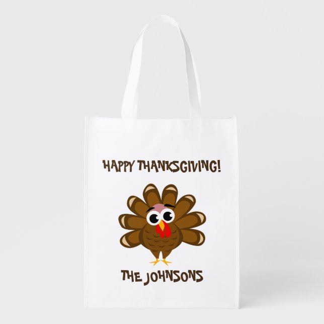Custom Thanksgiving party funny turkey cartoon Grocery Bag (Front)
