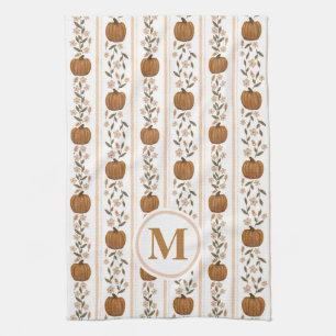 Custom Thanksgiving Pumpkin Floral Dish Towel
