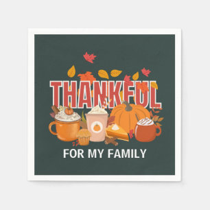 Custom Thanksgiving Pumpkin THANKFUL Family Napkins