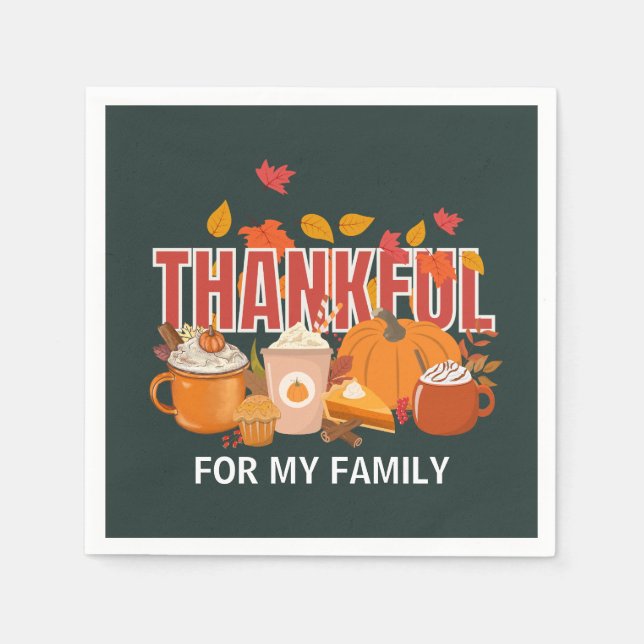 Custom Thanksgiving Pumpkin THANKFUL Family Napkins (Front)