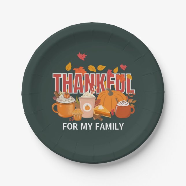 Custom Thanksgiving Pumpkin THANKFUL Family Paper Plates (Front)
