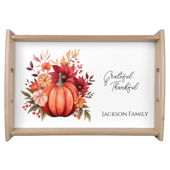Custom Thanksgiving Red Pumpkin Serving Tray (Front)