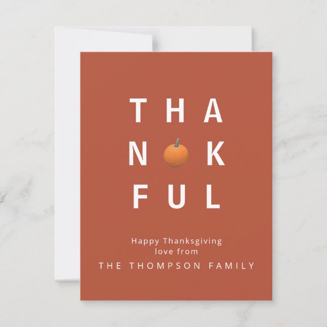 Custom Thanksgiving Terracotta Thankful Note Card (Front)