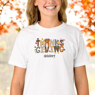 Custom Thanksgiving Turkey Football Leaves  T-Shirt