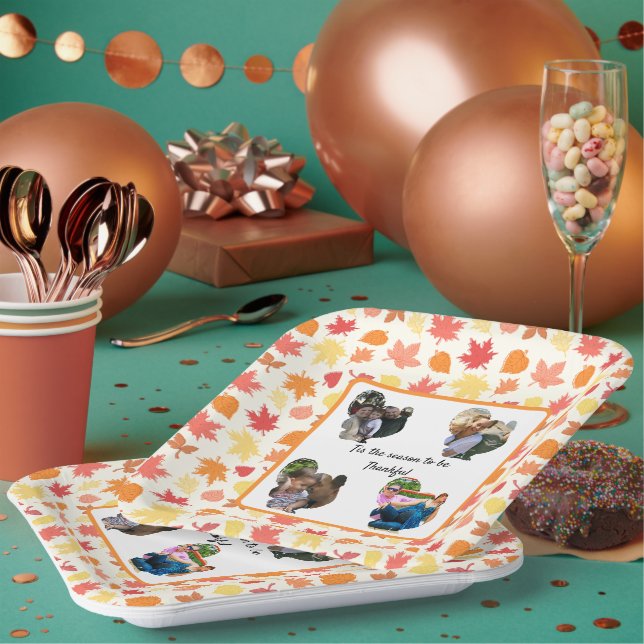 Custom thanksgiving turkey photo collage paper plates (Multi)
