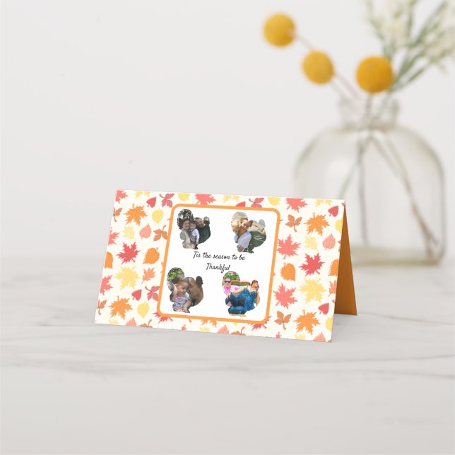 Custom thanksgiving turkey photo collage place card (Front)