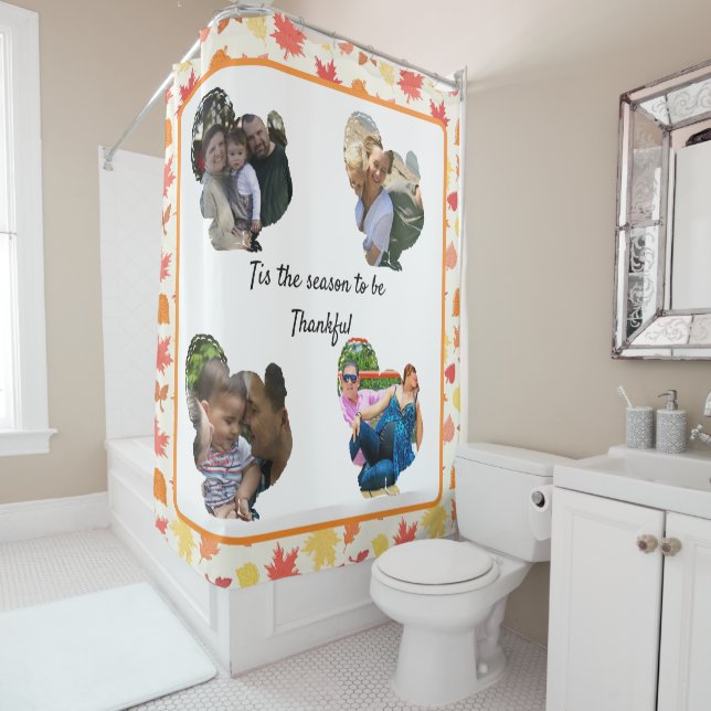 Custom thanksgiving turkey photo collage shower curtain (In Situ)