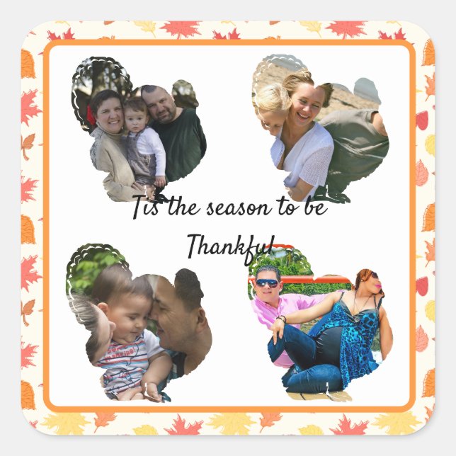 Custom thanksgiving turkey photo collage square sticker (Front)