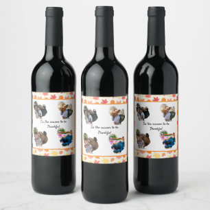 Custom thanksgiving turkey photo collage wine label
