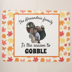 Custom thanksgiving turkey photo season to gobble sherpa blanket