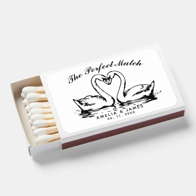 Custom The Perfect Match Swan Wedding Matchbox (Front Open)