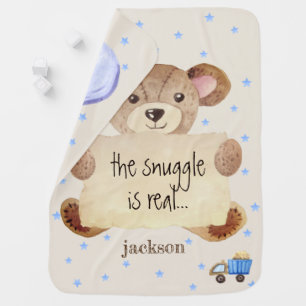 Custom The Snuggle Is Real Teddy Bear Cute Boy Baby Blanket