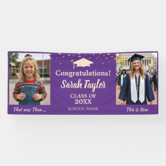 Custom Then and Now 2 Photo Graduation Purple Banner