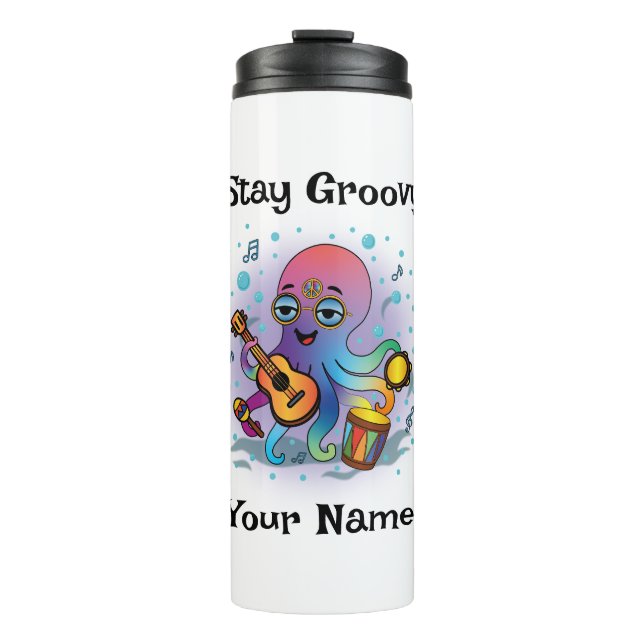 Custom Thermal Tumbler | Retro Octopus Name & Text (Front)