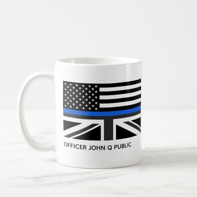 Custom Thin Blue Line American and UK Flag Coffee Mug (Left)