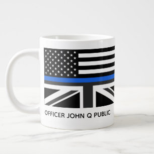 Custom Thin Blue Line American And UK Flag Giant Coffee Mug