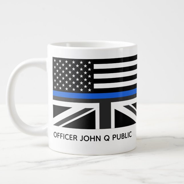 Custom Thin Blue Line American And UK Flag Giant Coffee Mug (Left)