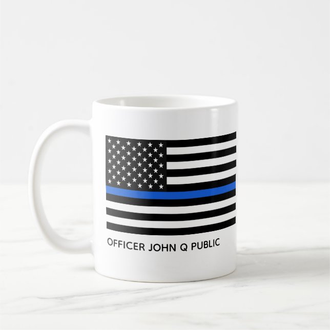 Custom Thin Blue Line American Flag Coffee Mug (Left)