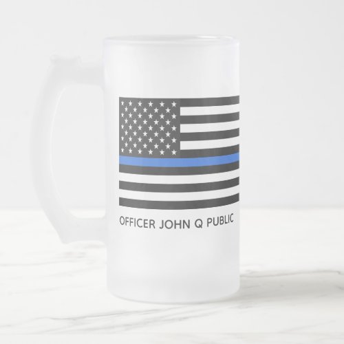 Custom Thin Blue Line American Flag Frosted Glass Beer Mug