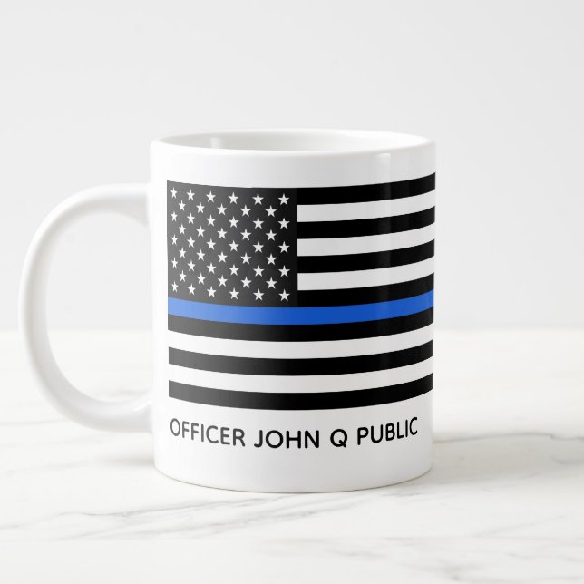 Custom Thin Blue Line American Flag Giant Coffee Mug (Left)