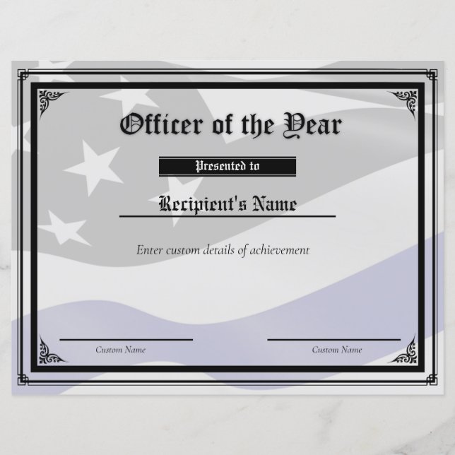 Custom Thin Blue Line Flag Certificate (Front)
