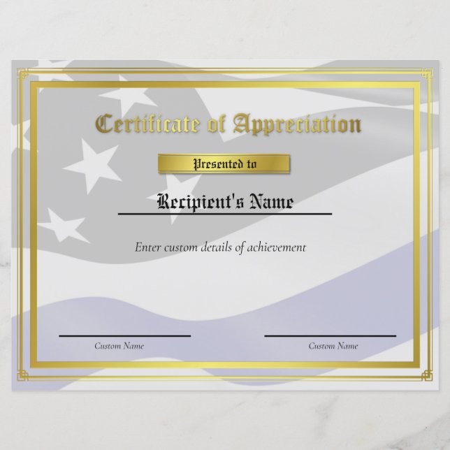 Custom Thin Blue Line Flag Certificate (Front)