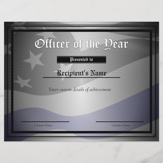 Custom Thin Blue Line Flag Certificate (Front)