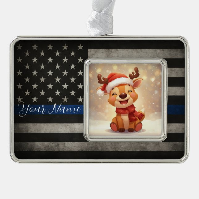 Custom Thin Blue Line Framed Ornament (Front)