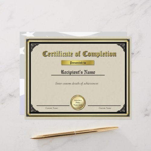 Custom Thin Blue Line Gold Seal Certificate