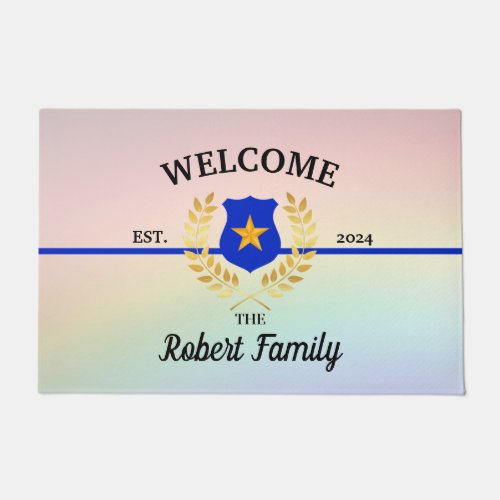 Custom Thin Blue Line Police Badge Welcome Doormat
