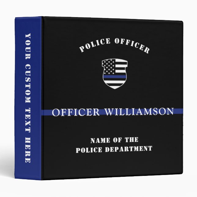 Custom Thin Blue Line Police Officer 3 Ring Binder (Front/Spine)