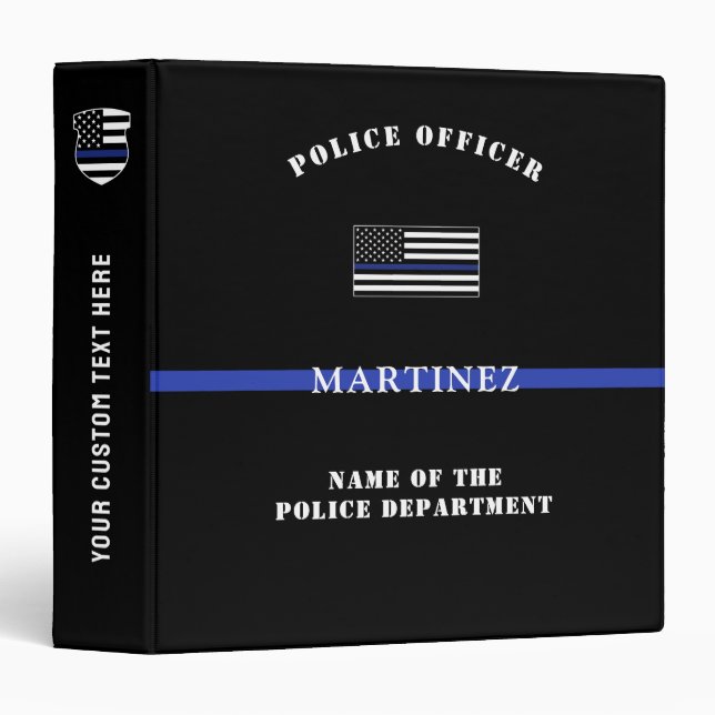 Custom Thin Blue Line Police Officer Appreciation 3 Ring Binder (Front/Spine)