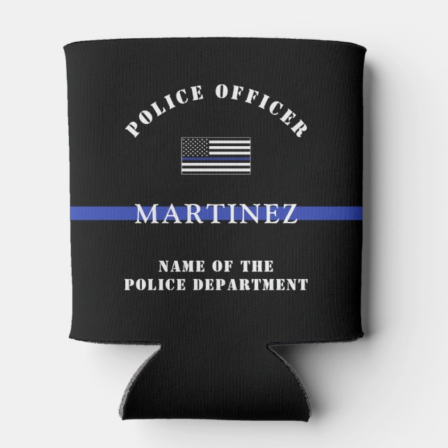 Custom Thin Blue Line Police Officer Appreciation Can Cooler (Back)