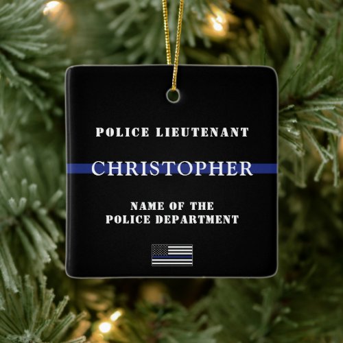 Custom Thin Blue Line Police Officer Appreciation Ceramic Ornament
