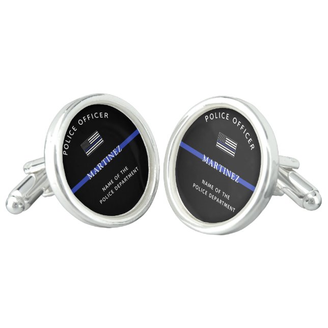 Custom Thin Blue Line Police Officer Appreciation Cufflinks (Angled)