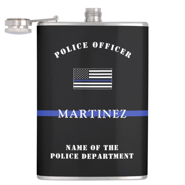 Custom Thin Blue Line Police Officer Appreciation Flask (Opened)