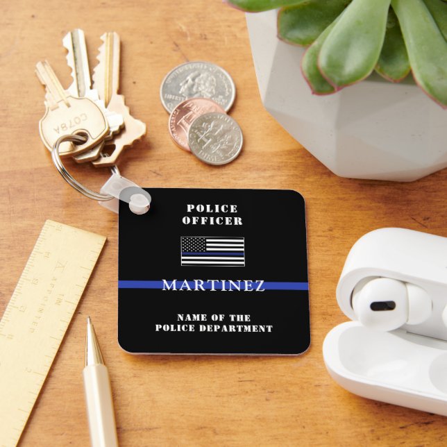 Custom Thin Blue Line Police Officer Appreciation Keychain (Desk)